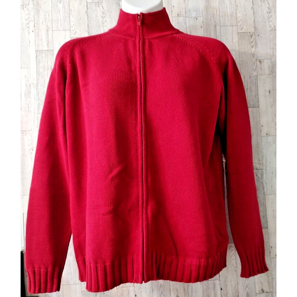 Women's NO TAGS Red Knit very well made Sweater Full Zipper long sleeves Heavy - Picture 1 of 7
